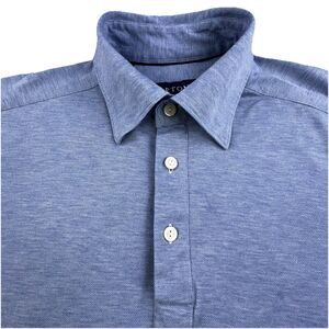 Eton Oxford Pique Polo Shirt Mens L Blue Long Sleeve Contemporary 100% Cotton